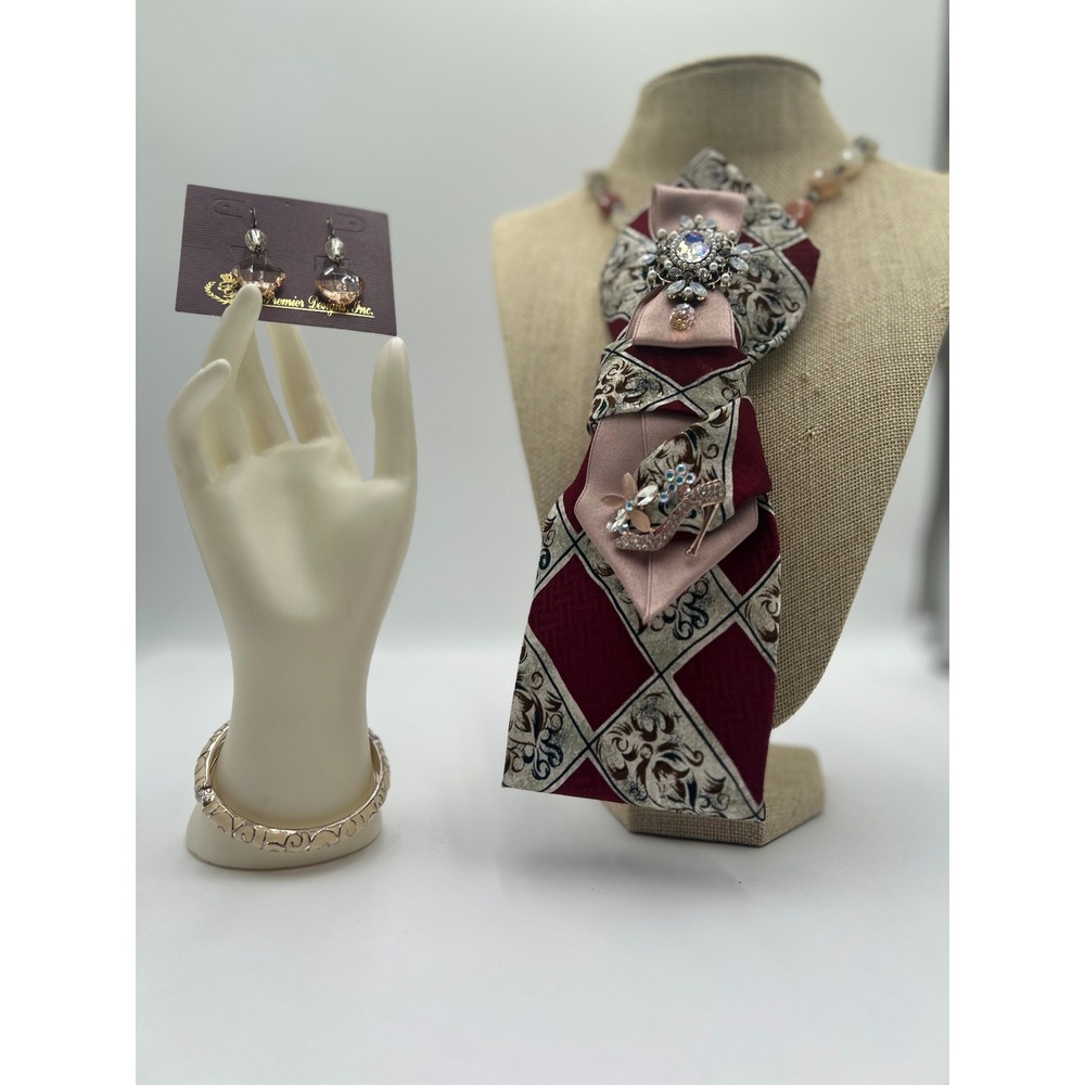 Premier Designs Jewelry Set Handcrafted Necktie Necklace Brooch Earrings Bangle - Picture 7 of 11